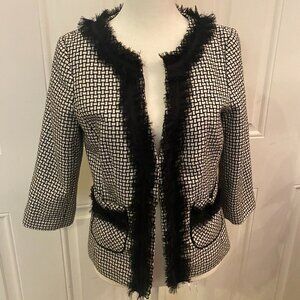 White House Black Women's Market Cropped Blazer Geometric Print Jacket Sz 6